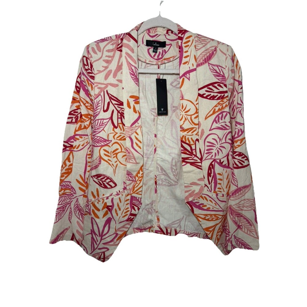 Lulus Blazer Womens Size Small Linen Blend Floral Leaf Print Open Front Jacket